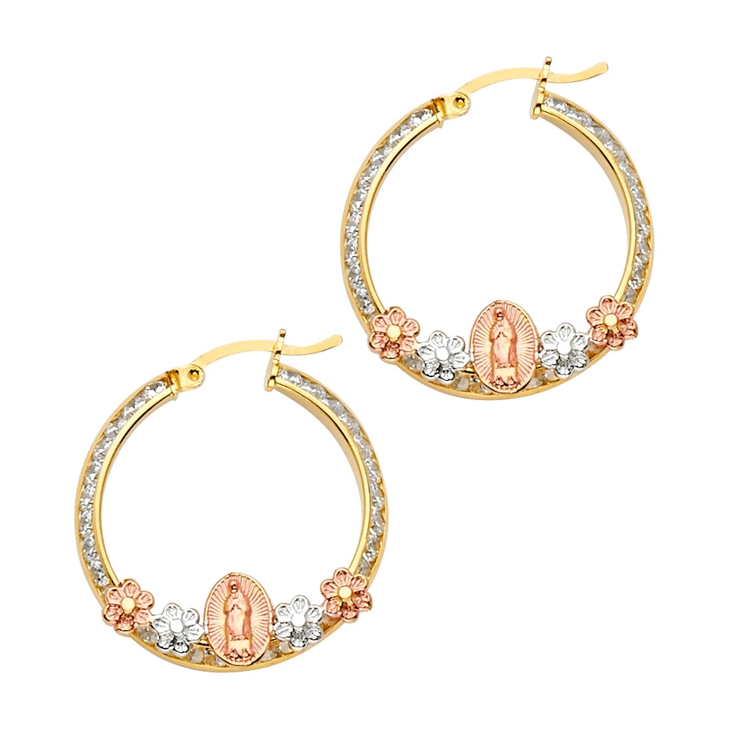 14K 3C Guadalupe CZ Channel Hoop Earring