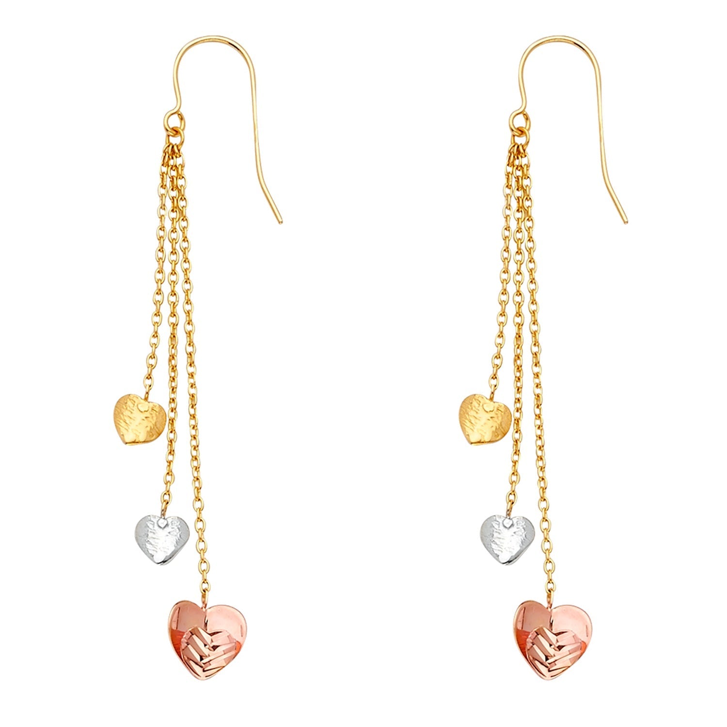 14K 3C 3Hearts Hanging Earring