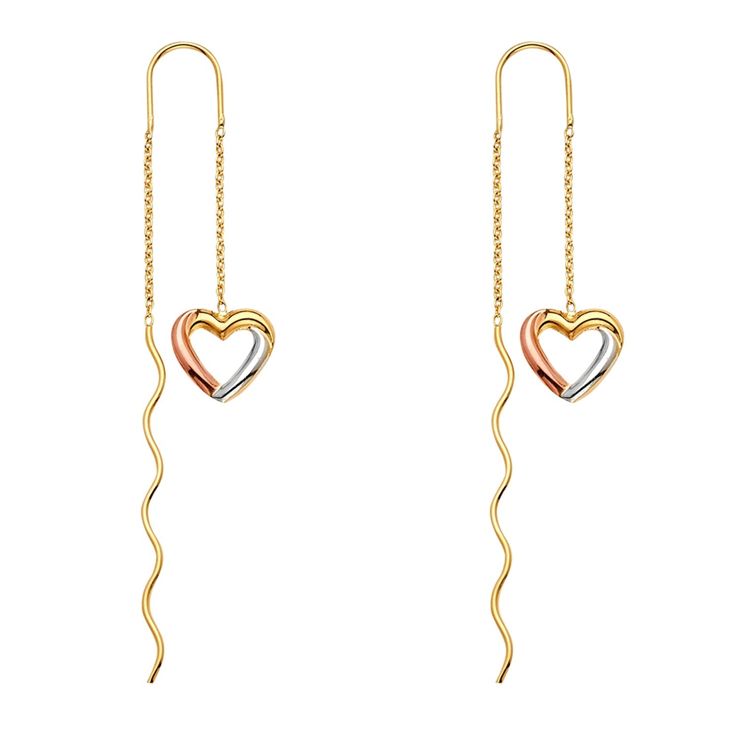 14K 3C Heart Front & Back Dangle Earring