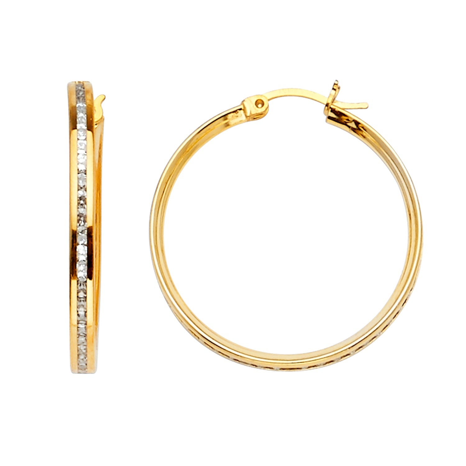 14KY CZ Channel Hoop Earring