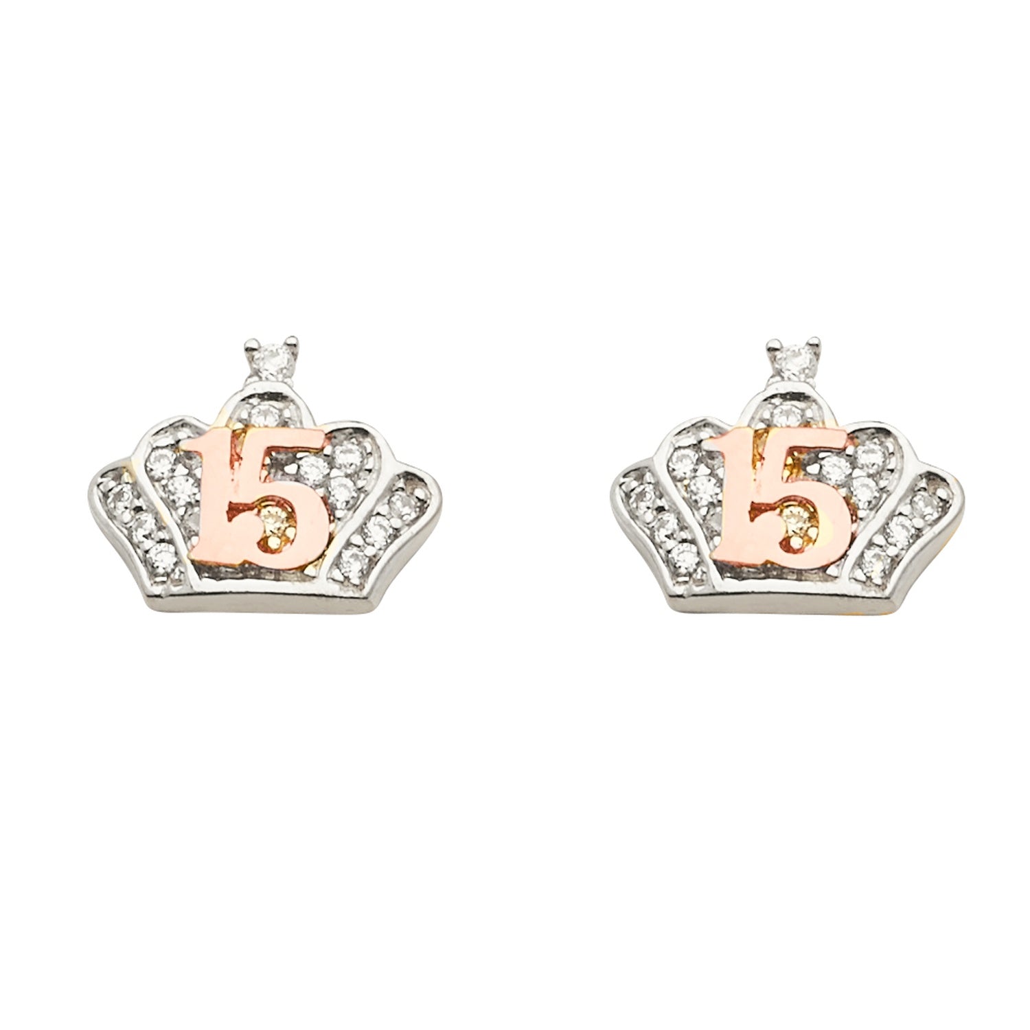 14KW 15Years CZ Crown Earring w/Push Back