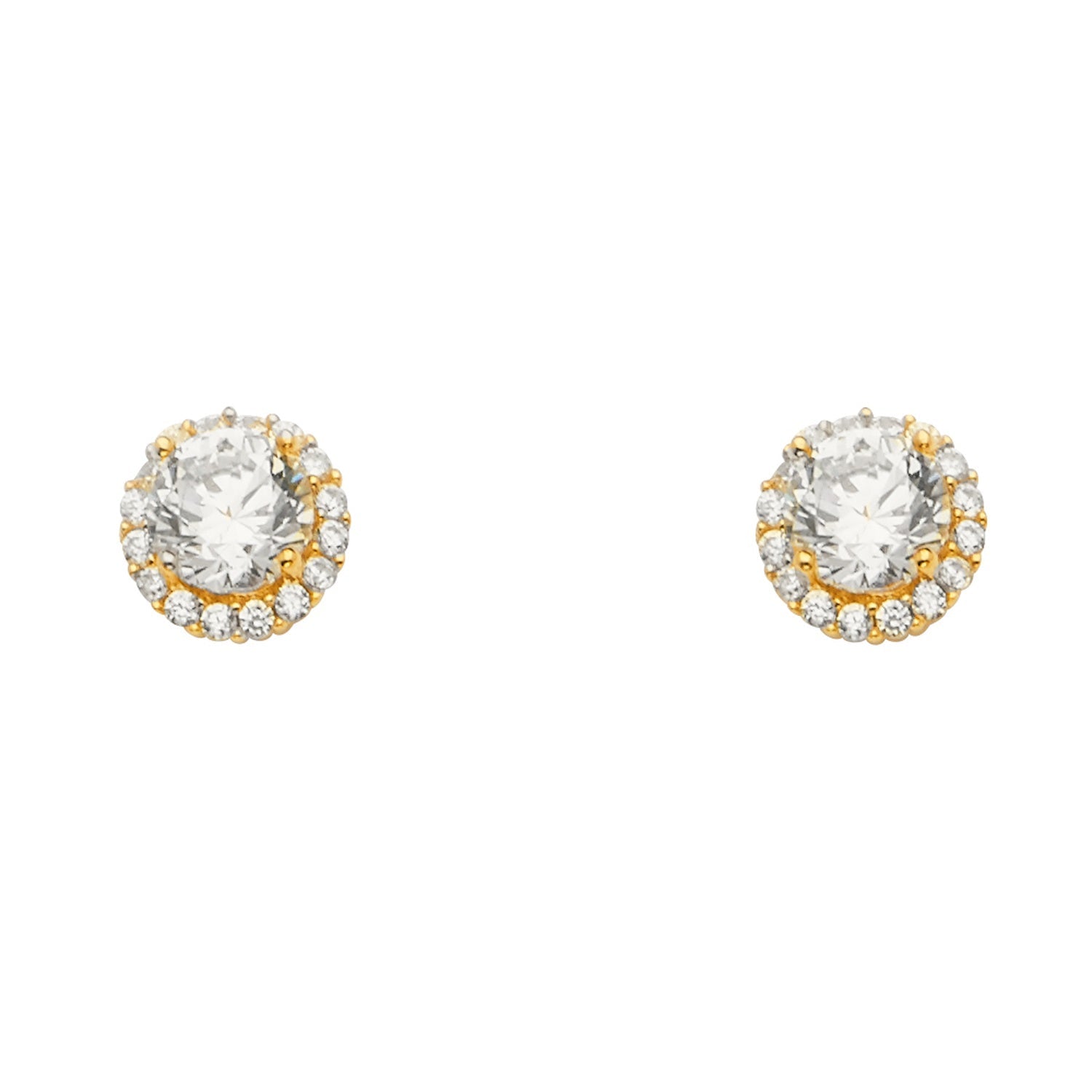 14KY Solitare Halo Round CZ Ear w/P-Back
