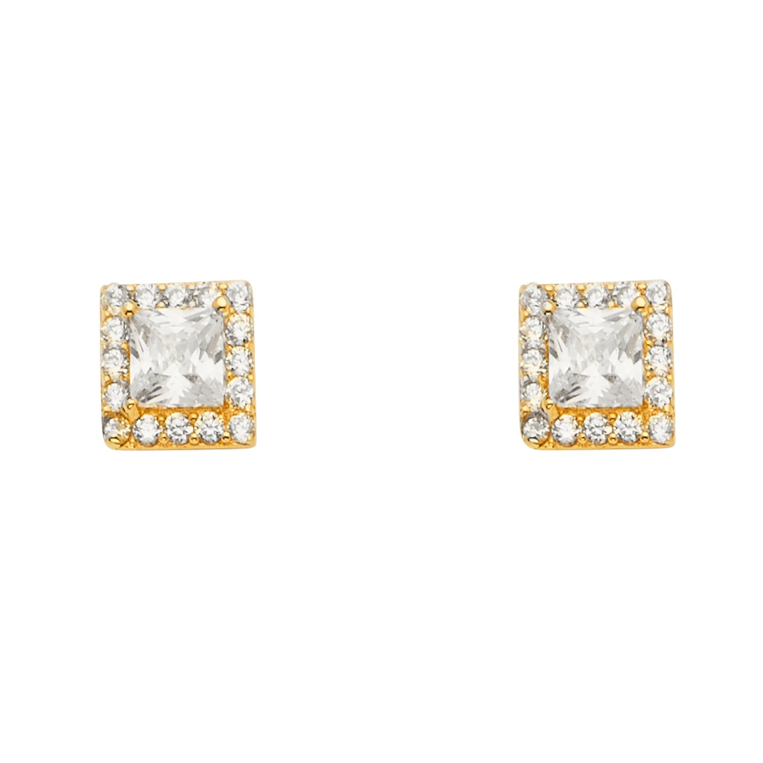 14KY Solitare Halo Square CZ Ear w/P-Back
