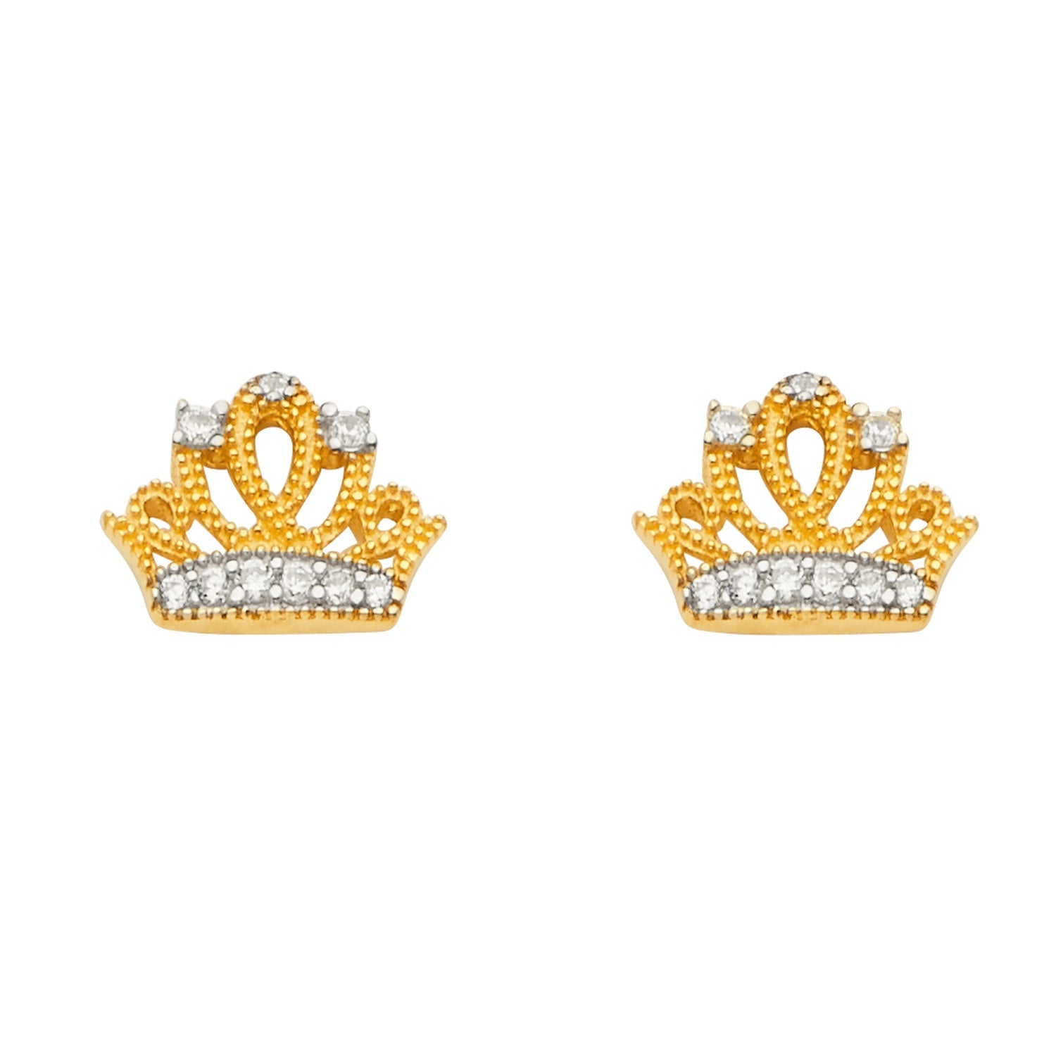 14K 2T CZ Crown Earring w/Push Back