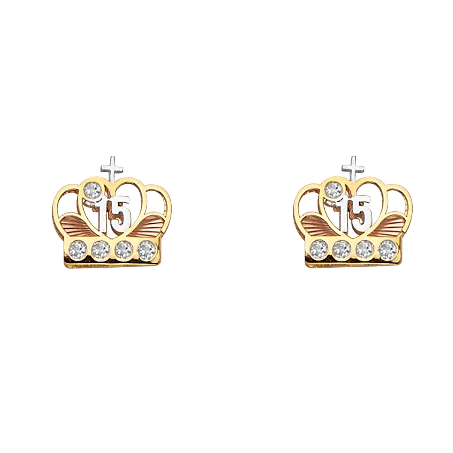 14K 3C CZ CROWN POST EAR