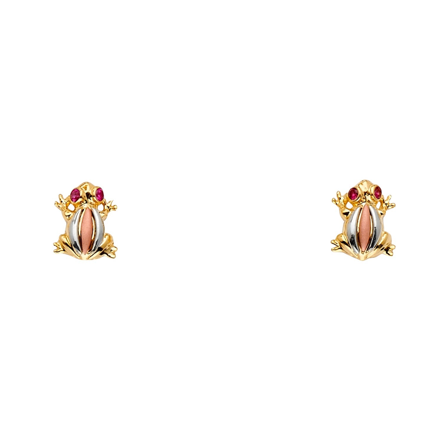 14K 3Color CZ Frog Earring / Set