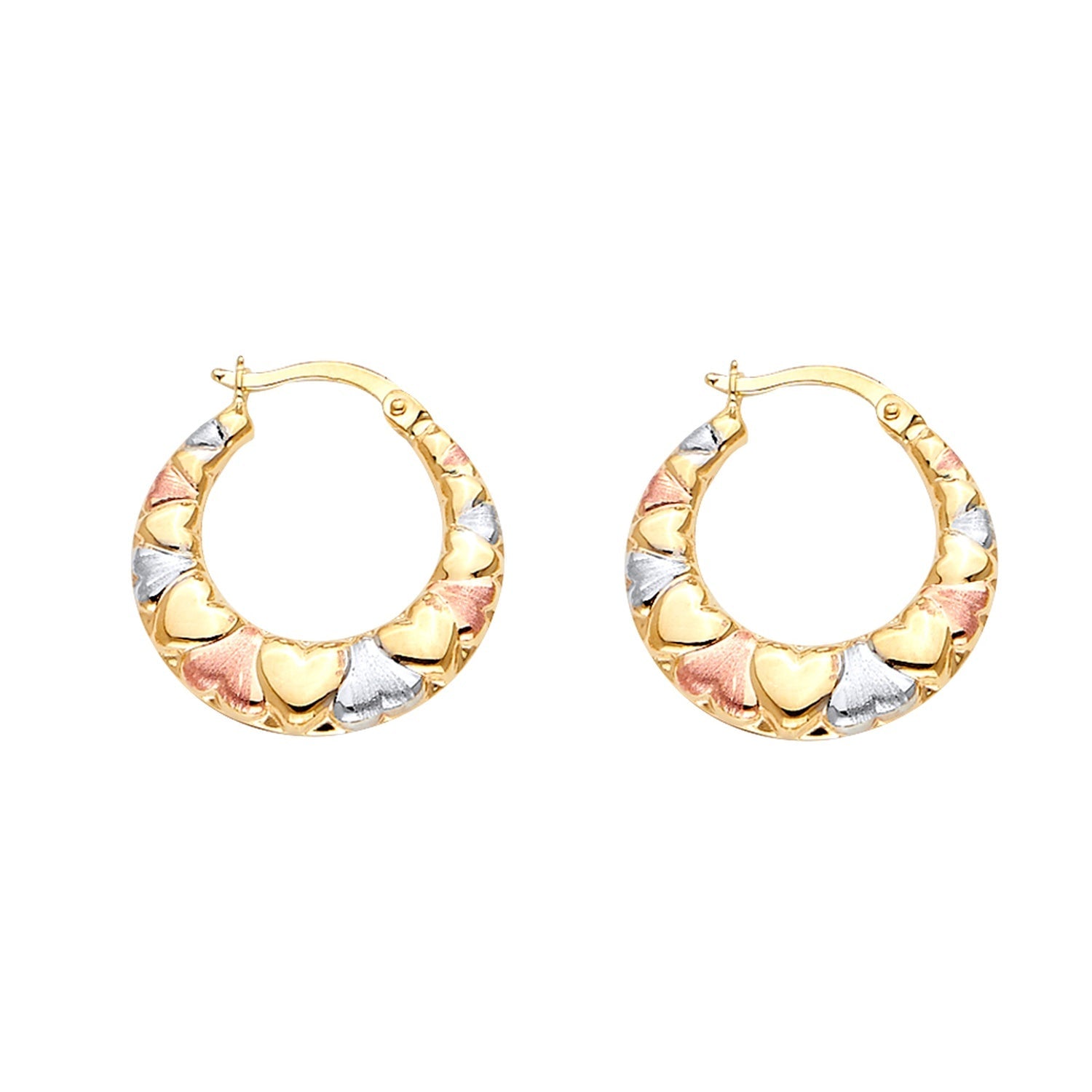 14K 3C Double Face Heart Design Hollow Earring
