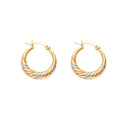 14K 3C Double Face Diagonal Design Hol Earring