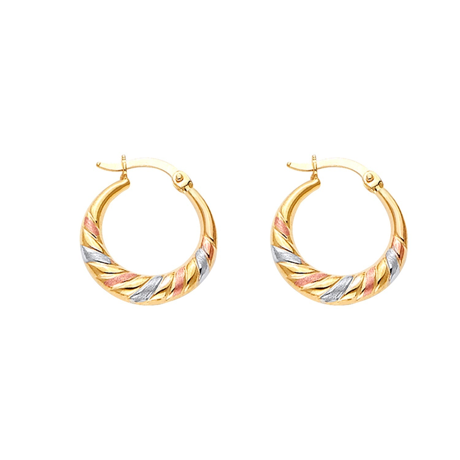 14K 3C Double Face Diagonal Design Hol Earring