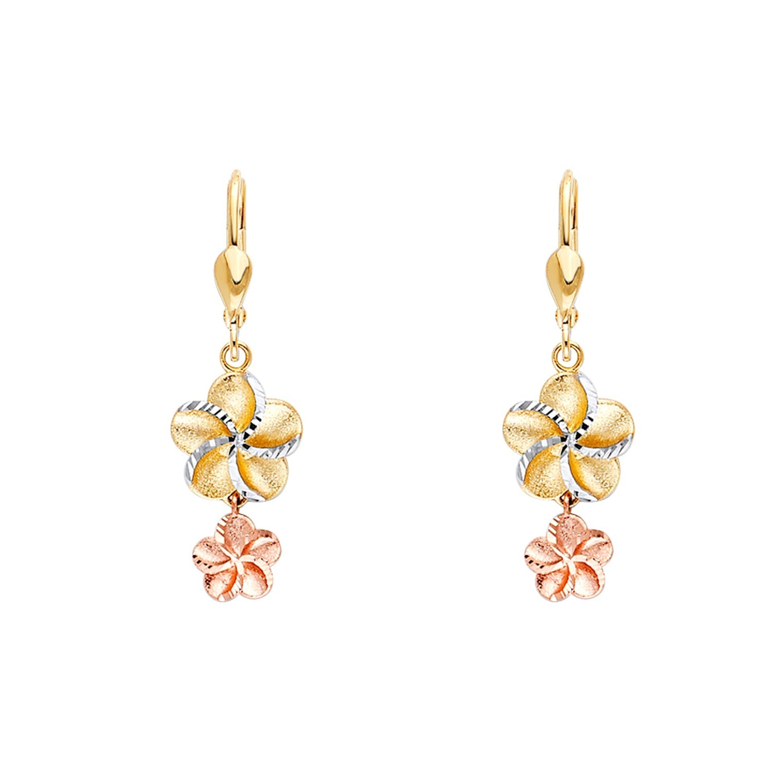 14K 3C Hawaiian flower Lever Back Earring