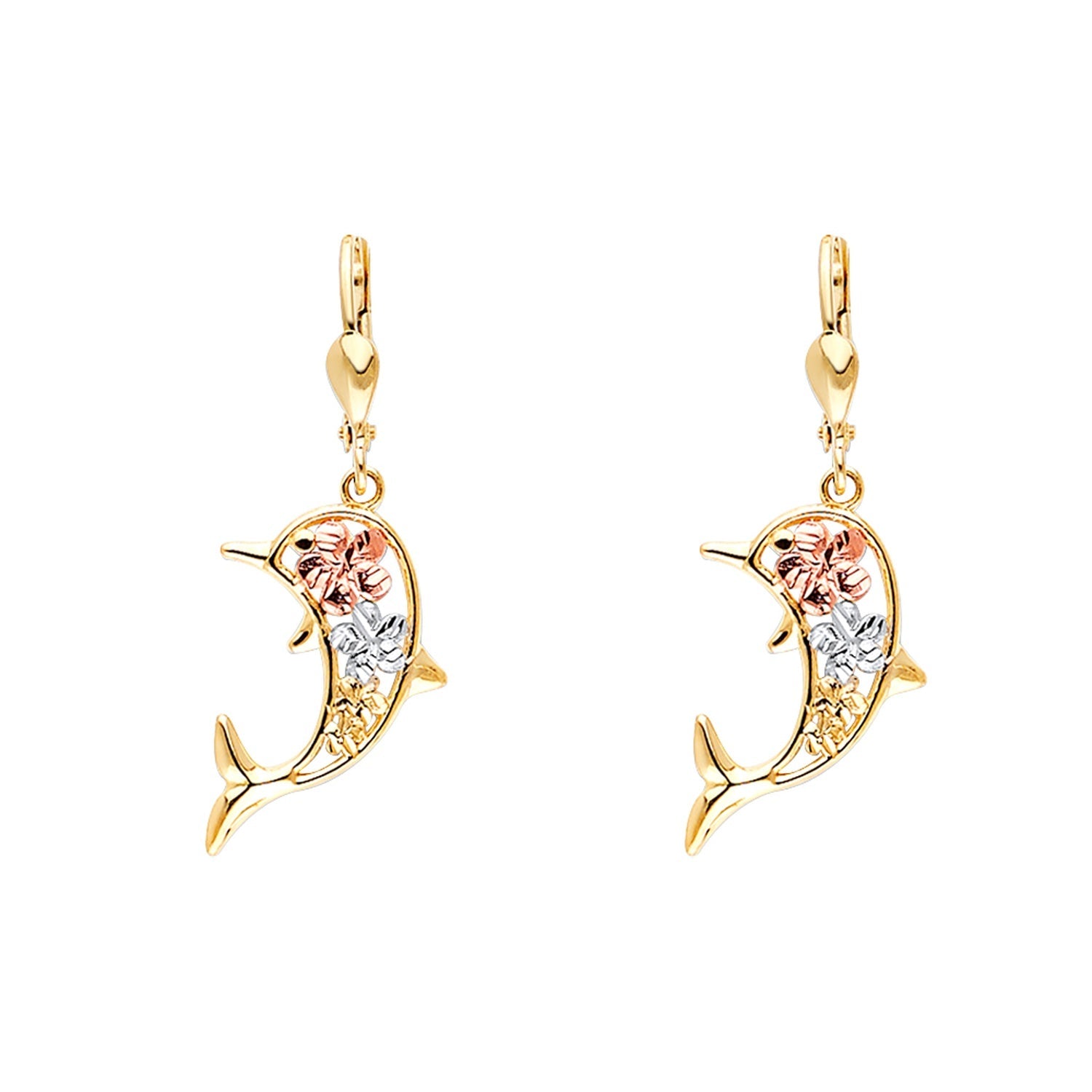14K 3C Hawaiian flower Dolphin Lever Back Ear