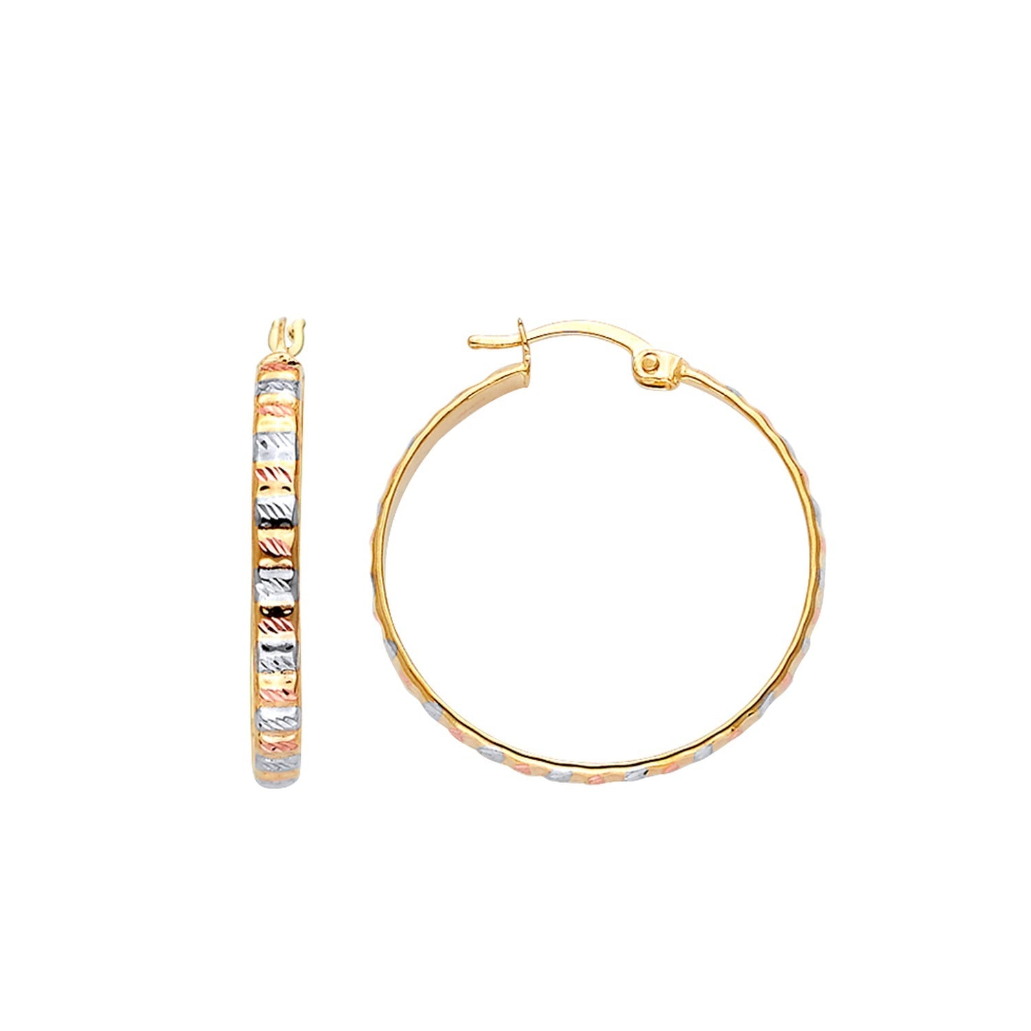 14K 3C Designed DC Flat Hoop Earring