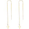 14KY Double Lines Chain Cross Earring
