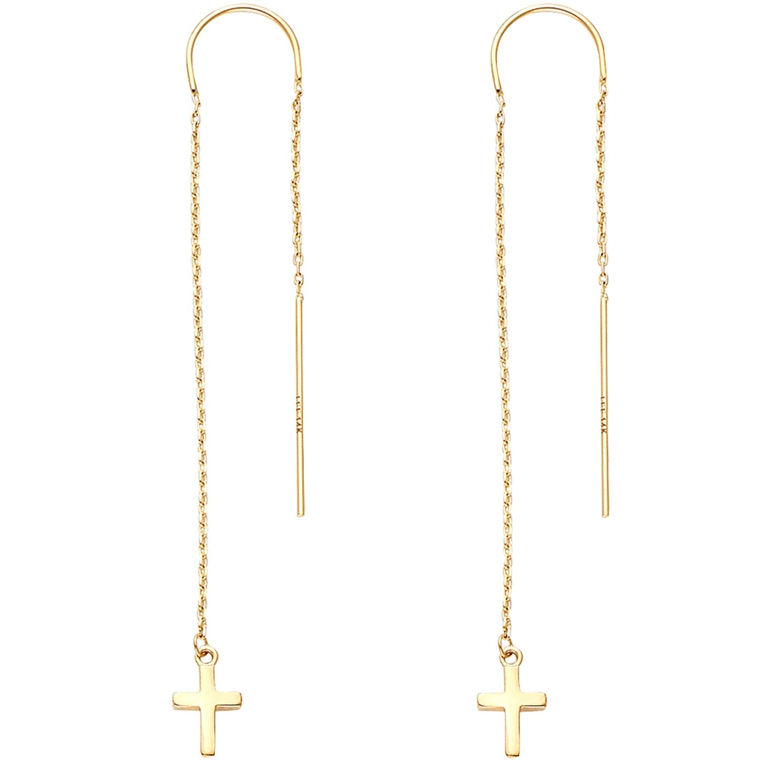 14KY Double Lines Chain Cross Earring