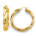 14KY Fancy Braided Lined Hoop Earring