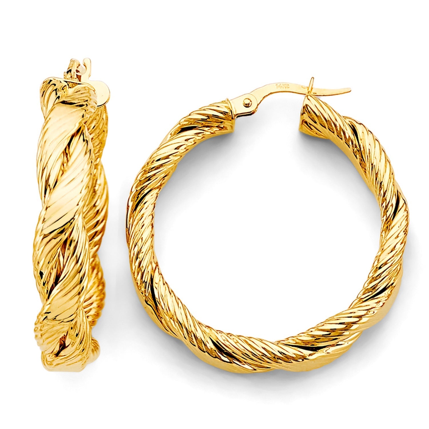 14KY Fancy Braided Lined Hoop Earring