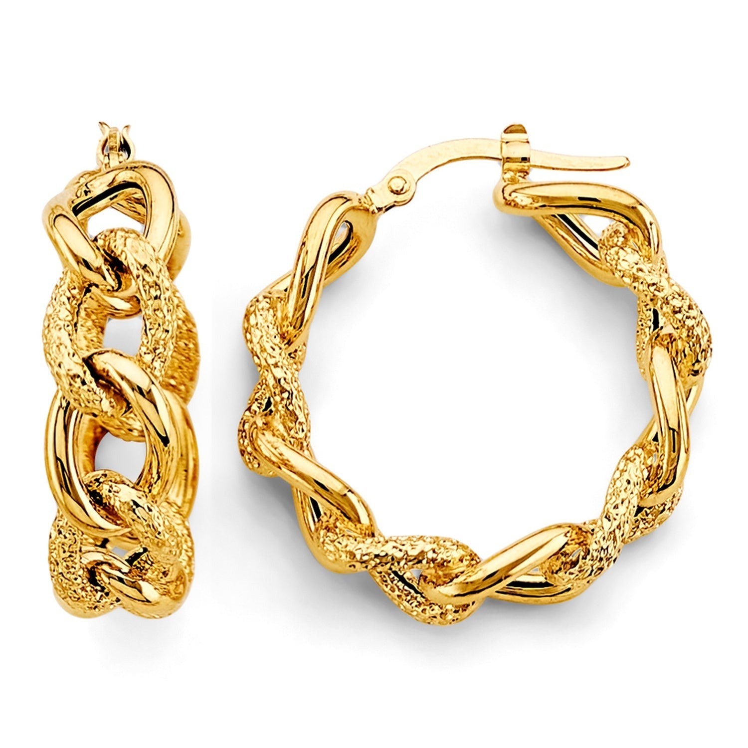 14KY Fancy Link Style Hoop Earring
