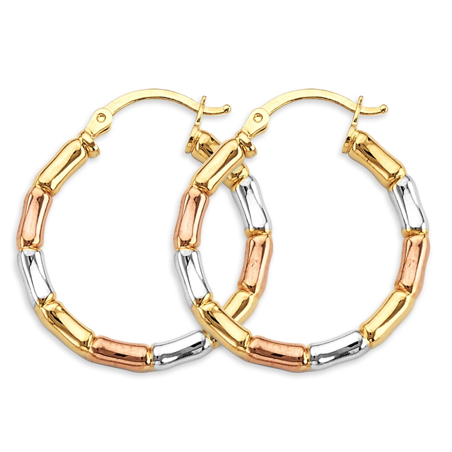 14K 3C Bamboo Style Hoop Earring
