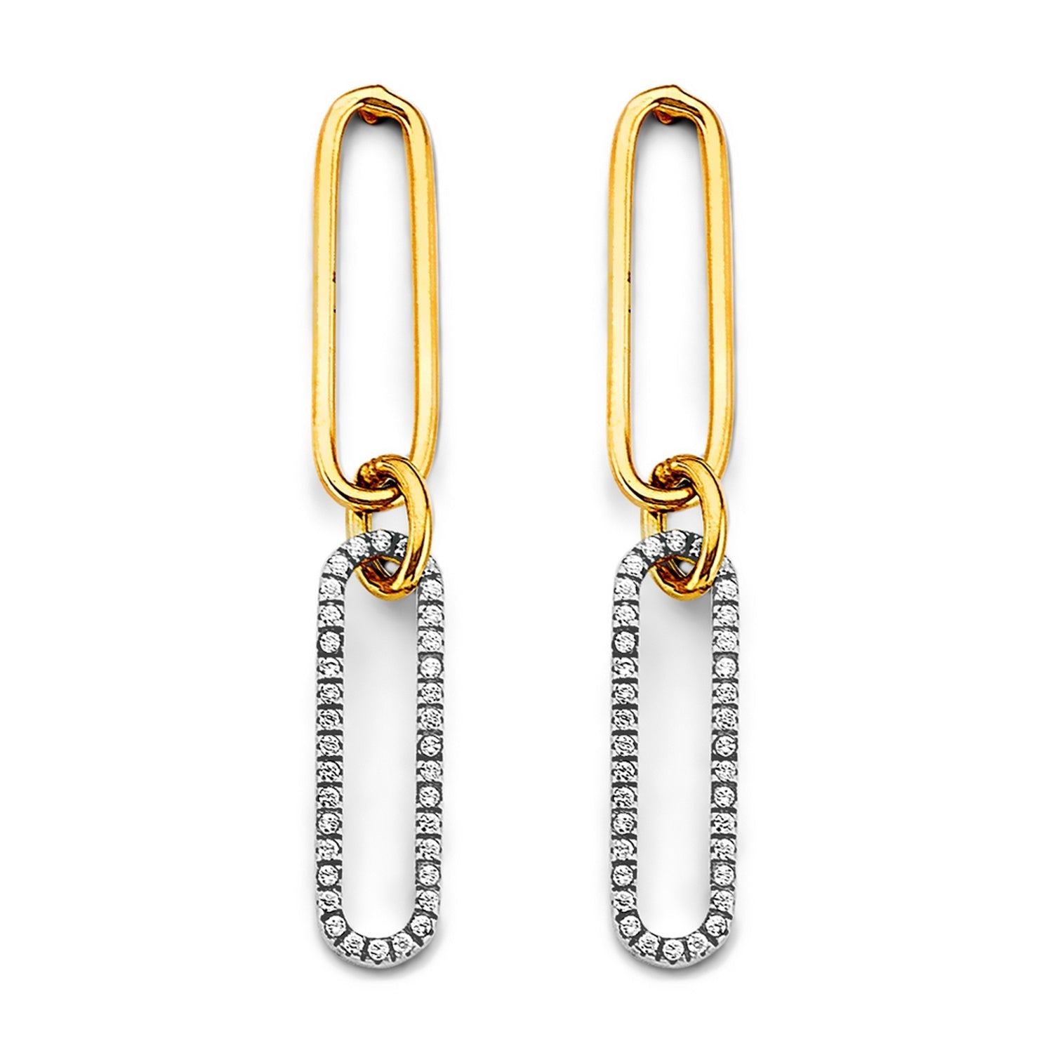 14K 2T CZ Paperclip Earring (w/ pushback)