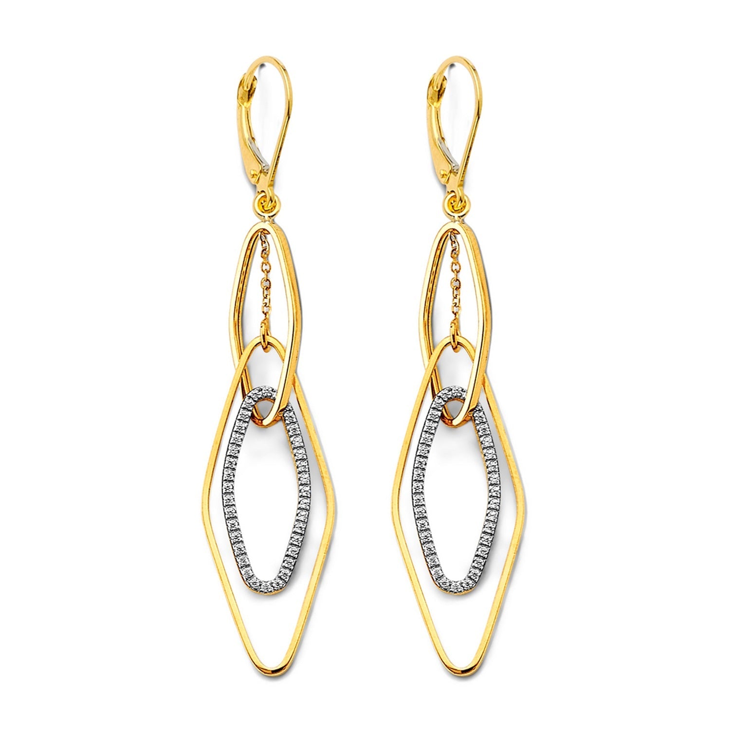 14K 2T CZ Dangling Link Earring