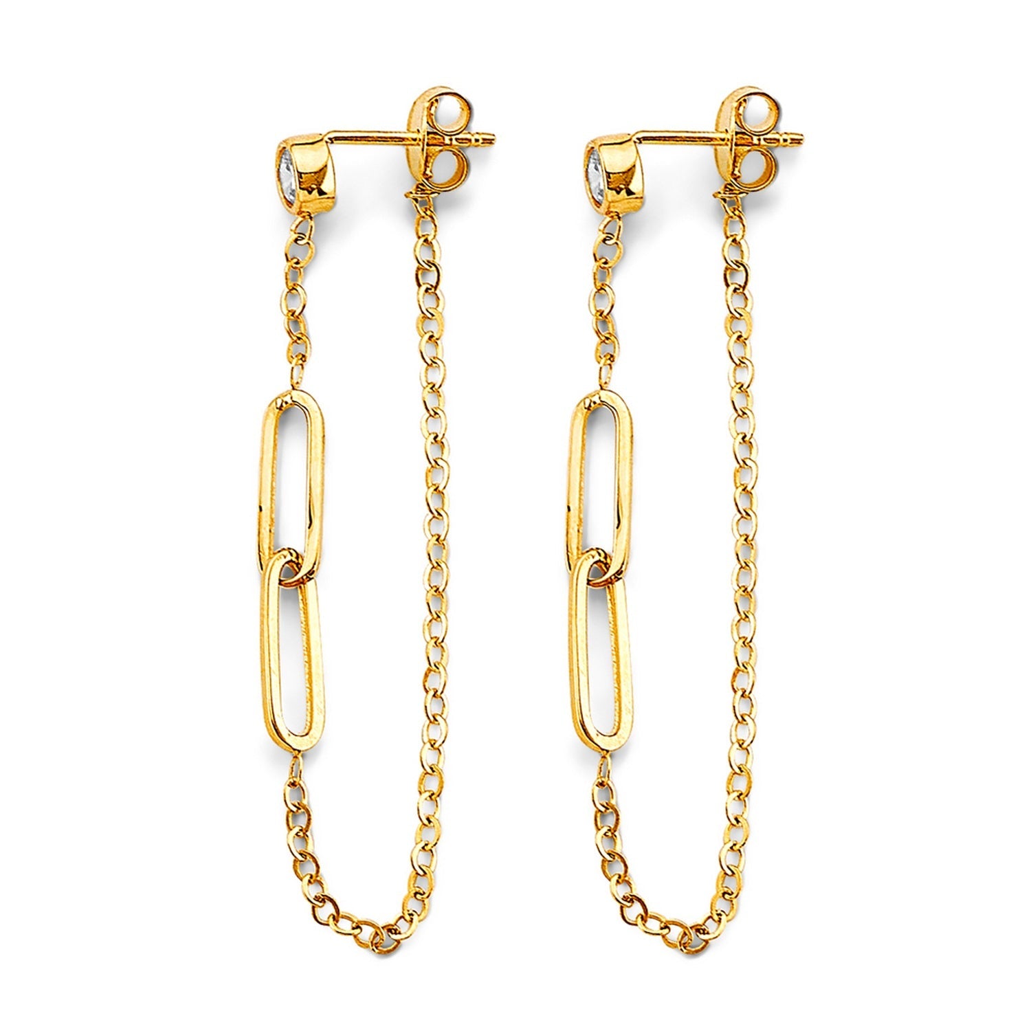 14KY CZ Paperclip Hanging Chain Earring