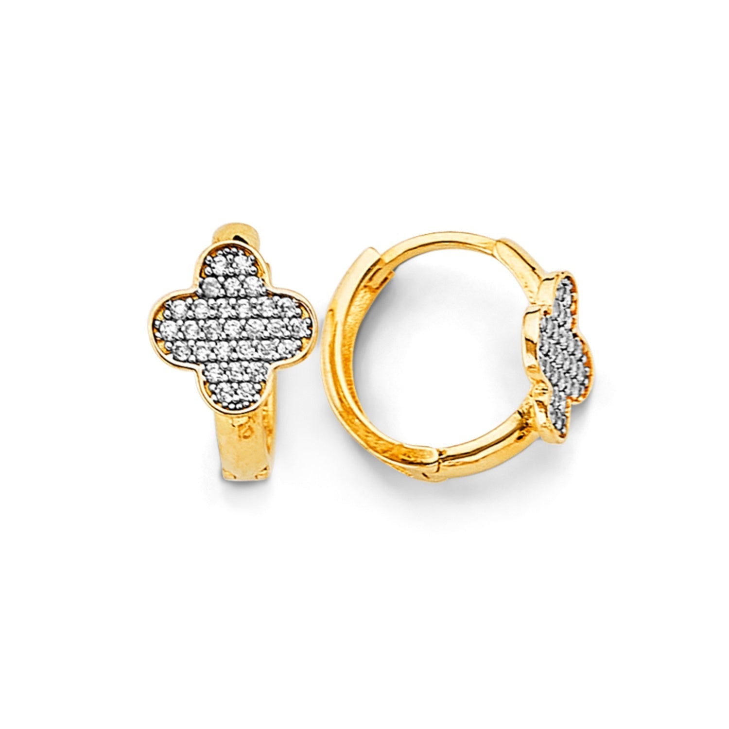 14K 2T Clover CZ Huggies