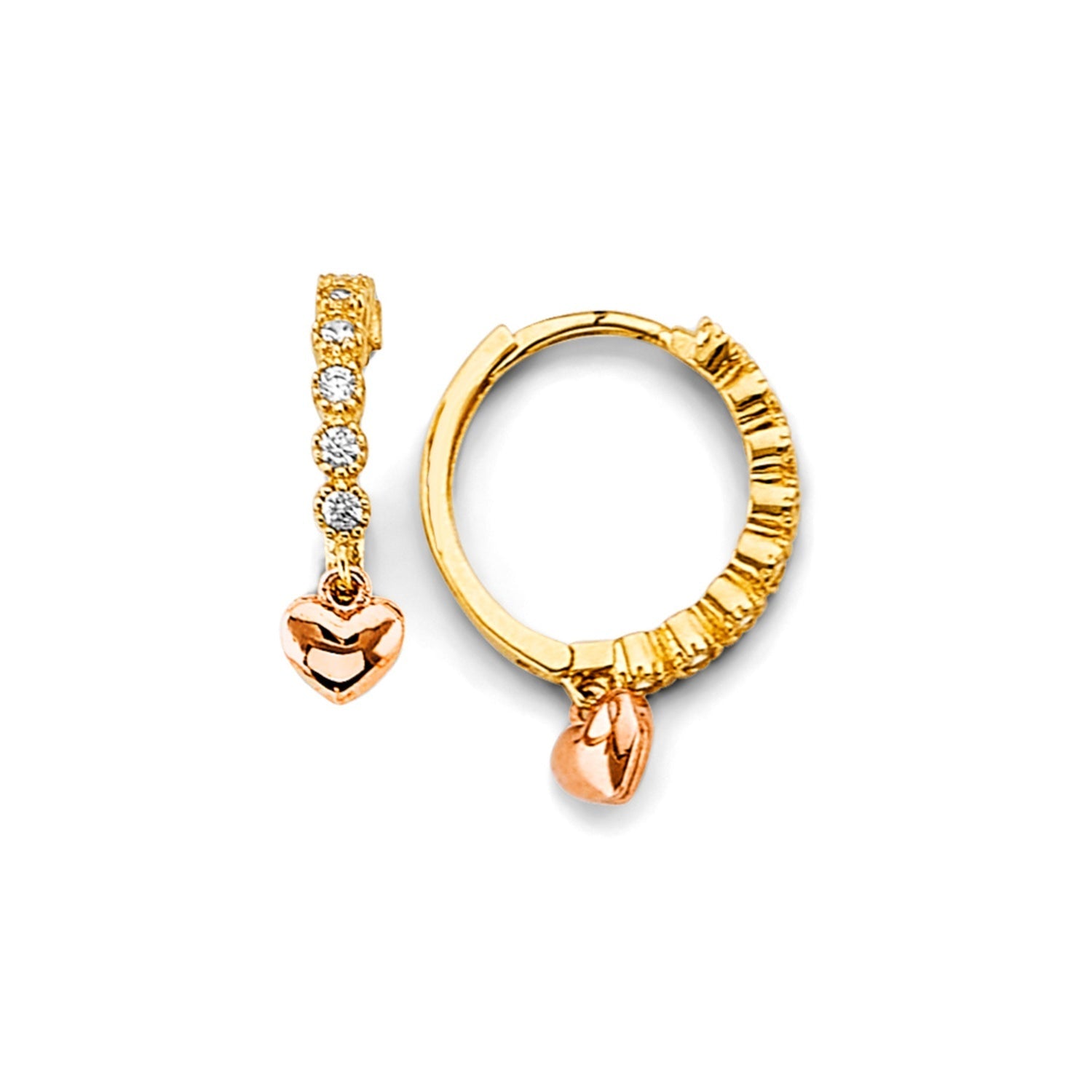 14K 2C Heart Charm CZ Huggies