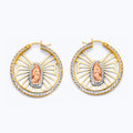 14K 3C CZ Guadalupe Hoop Earring