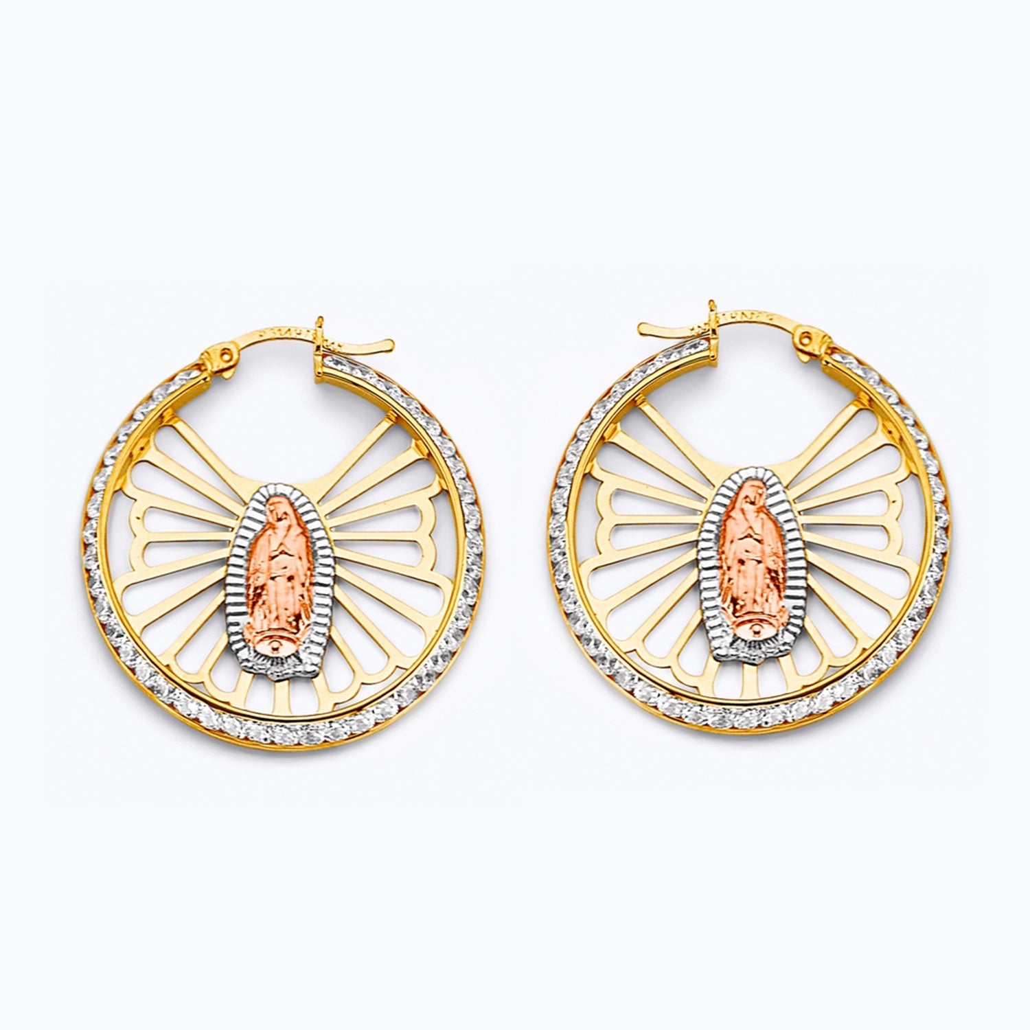 14K 3C CZ Guadalupe Hoop Earring