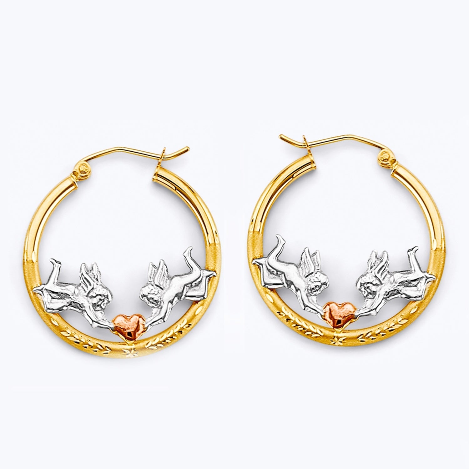14K 3C Angel & Heart Hoop Earring