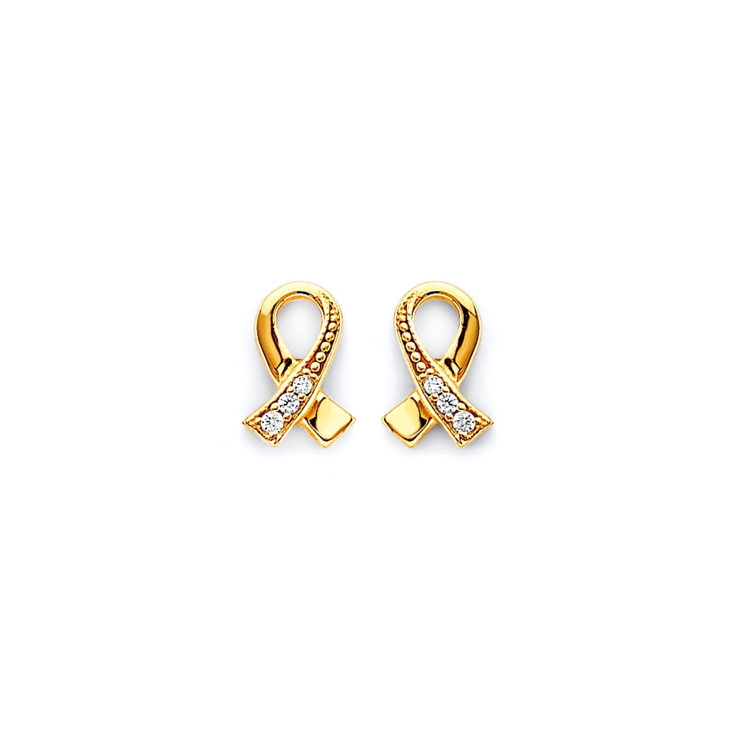 14KY CZ Cancer Ribbon Push Back Earring