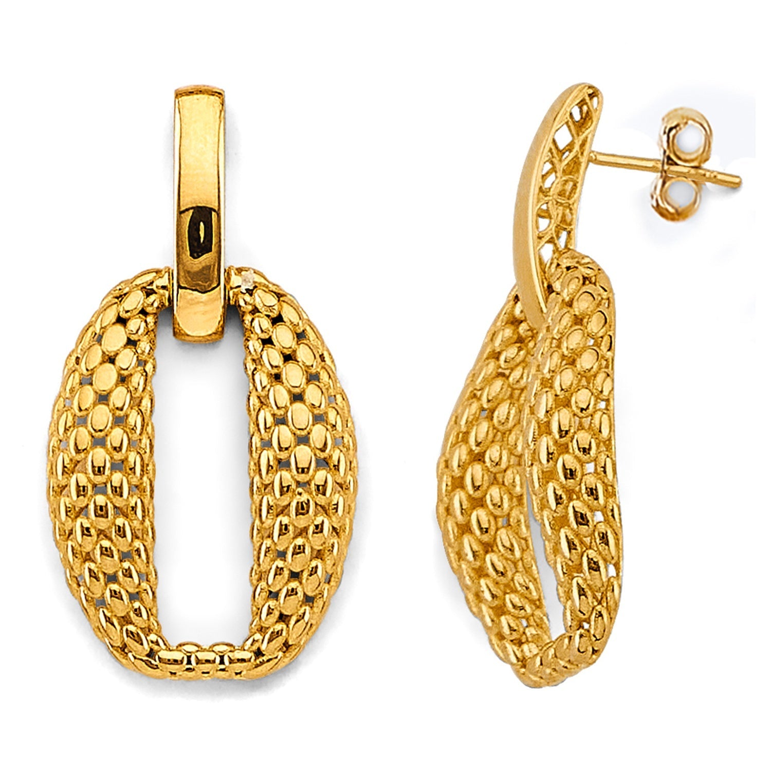 14KY Hollow Mesh Oval Design Earring