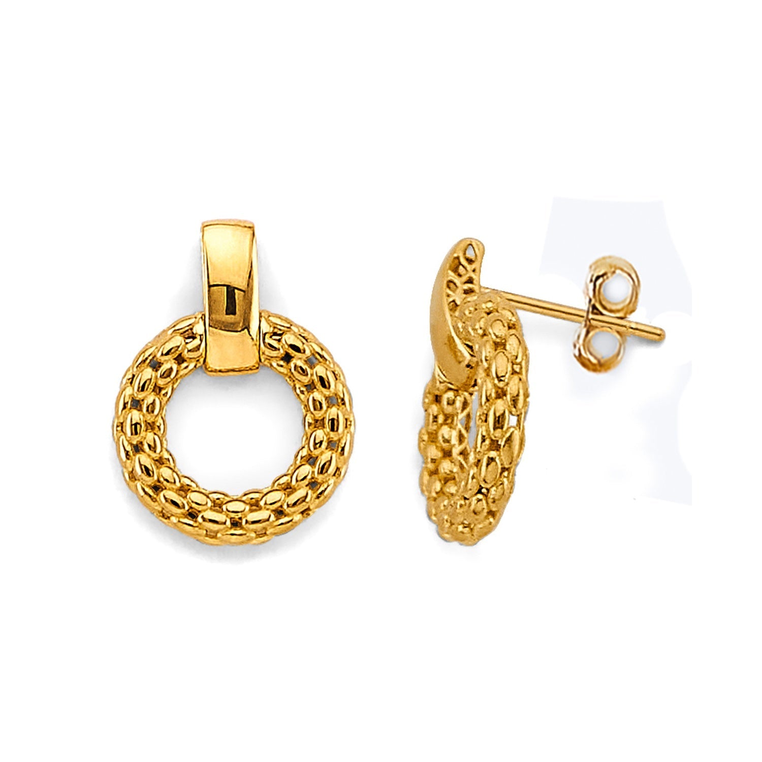 14KY Hollow Mesh Circle Design Earring