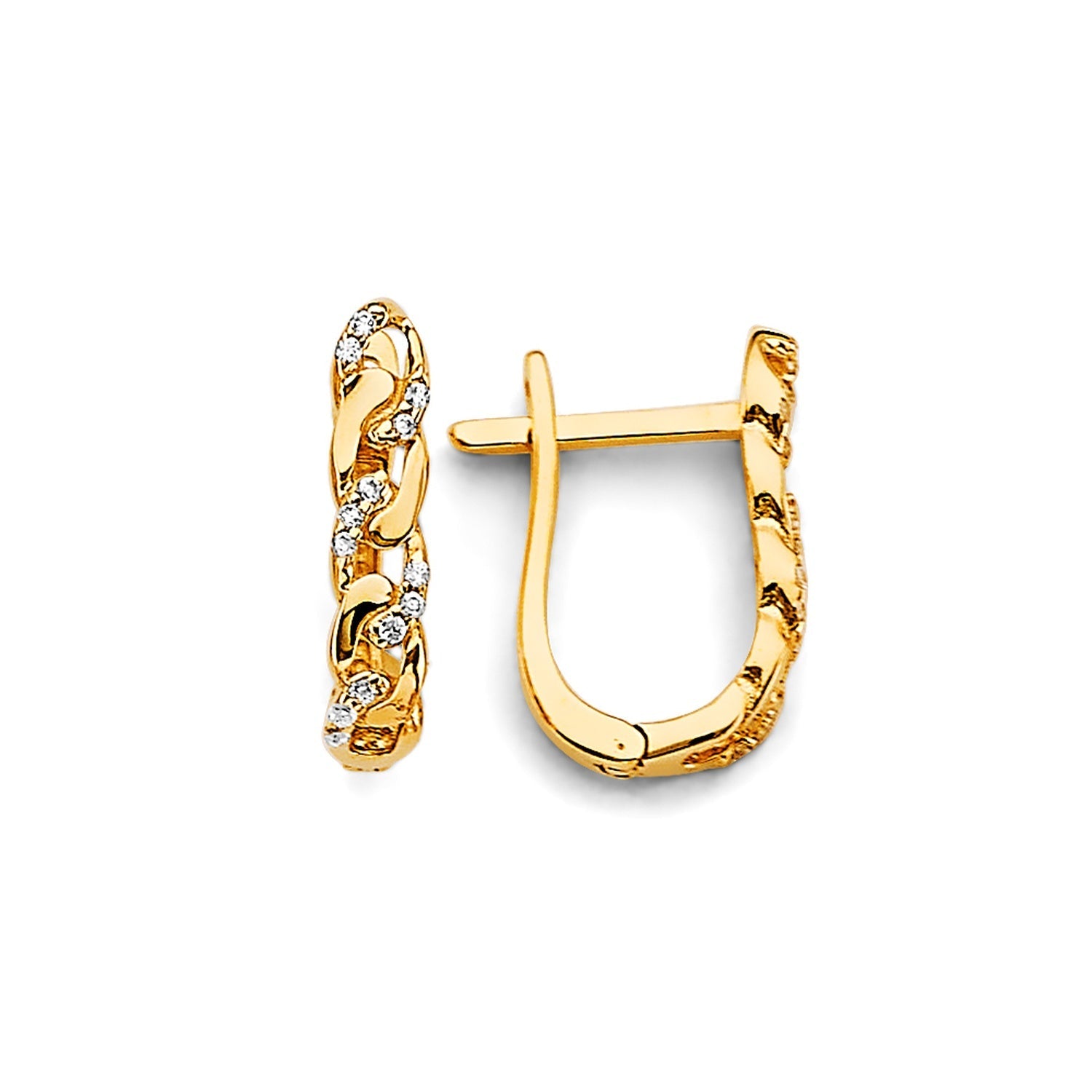 14KY CZ U Shape Huggies Earring