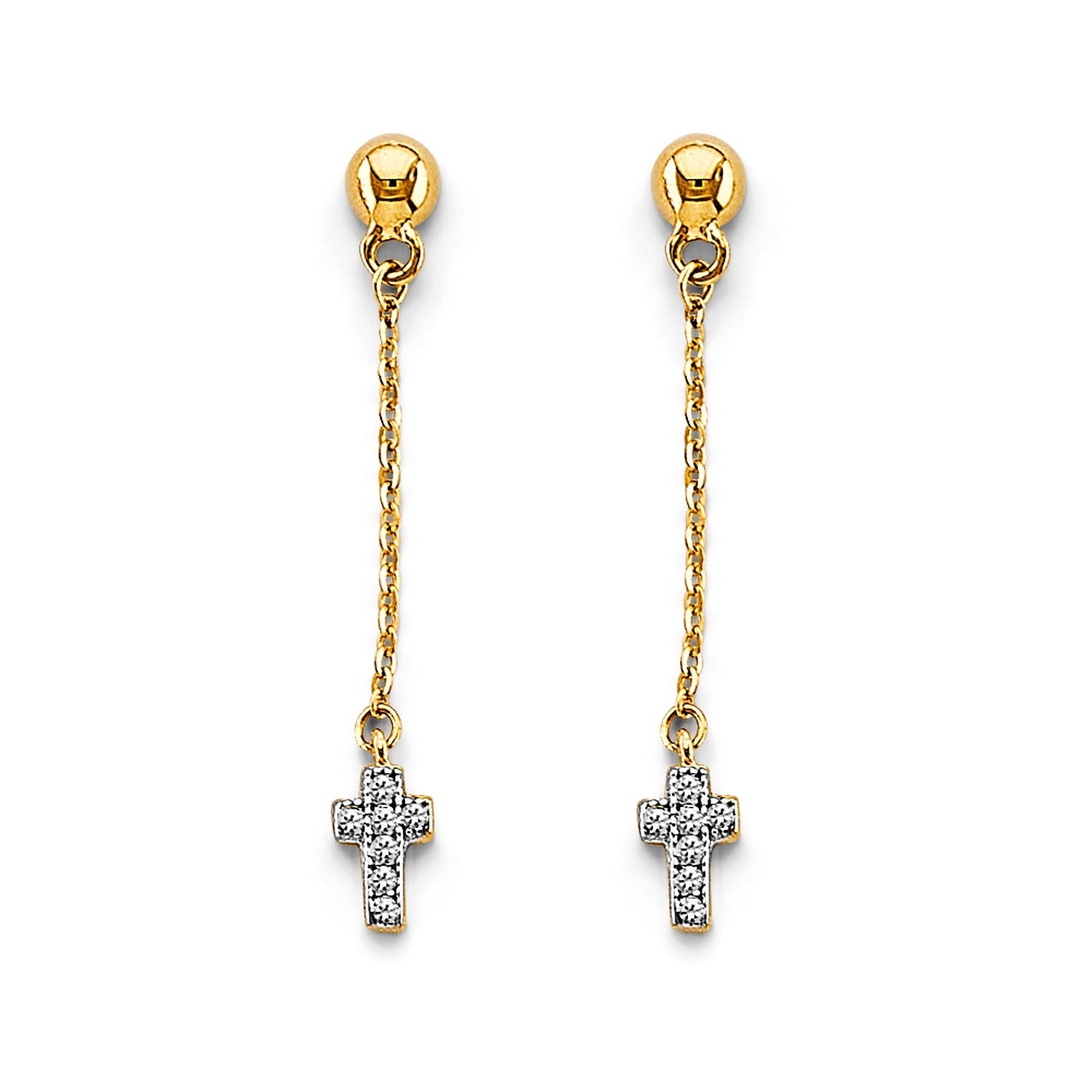 14K 2T Hanging Cross Earring