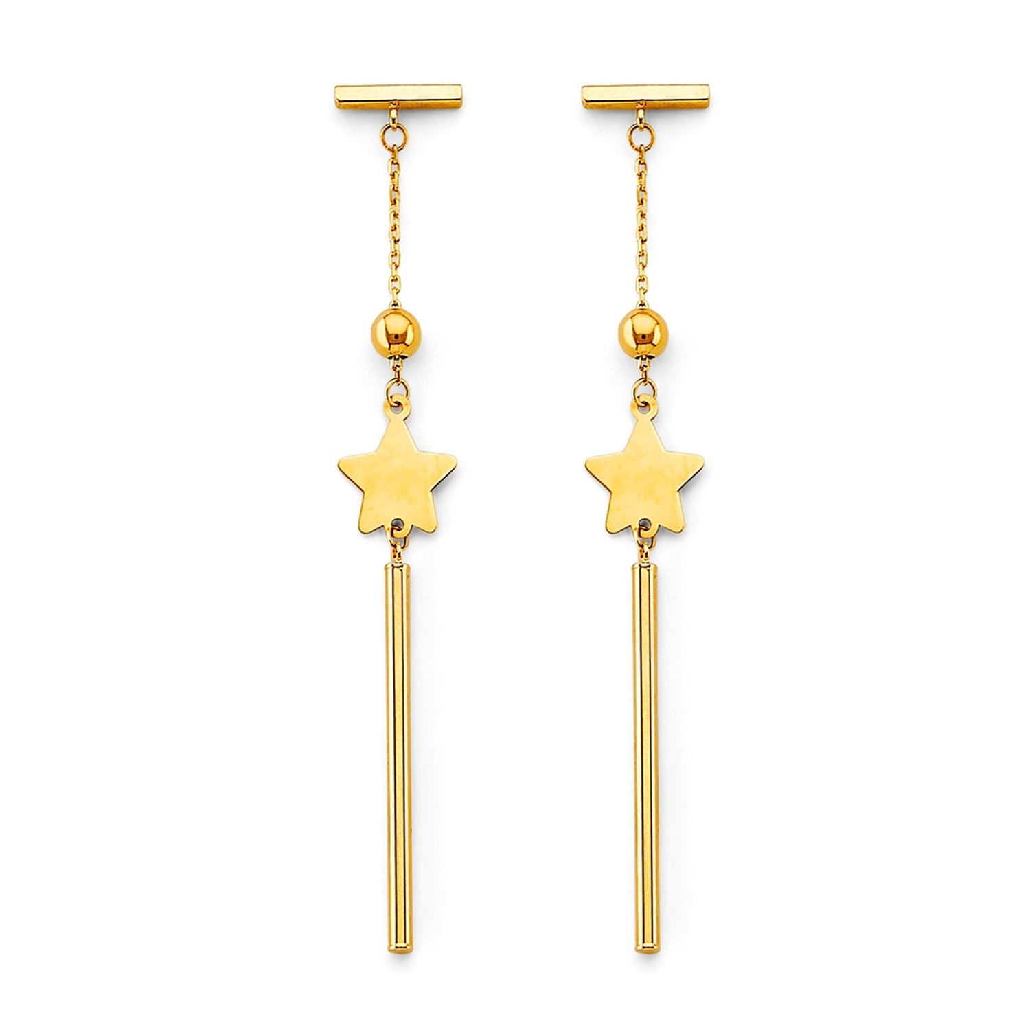 14KY Hanging Star w/ Chain Earring