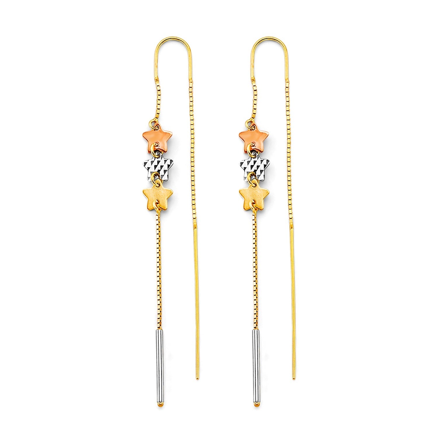 14K 3C Star Double Line Chain Earring