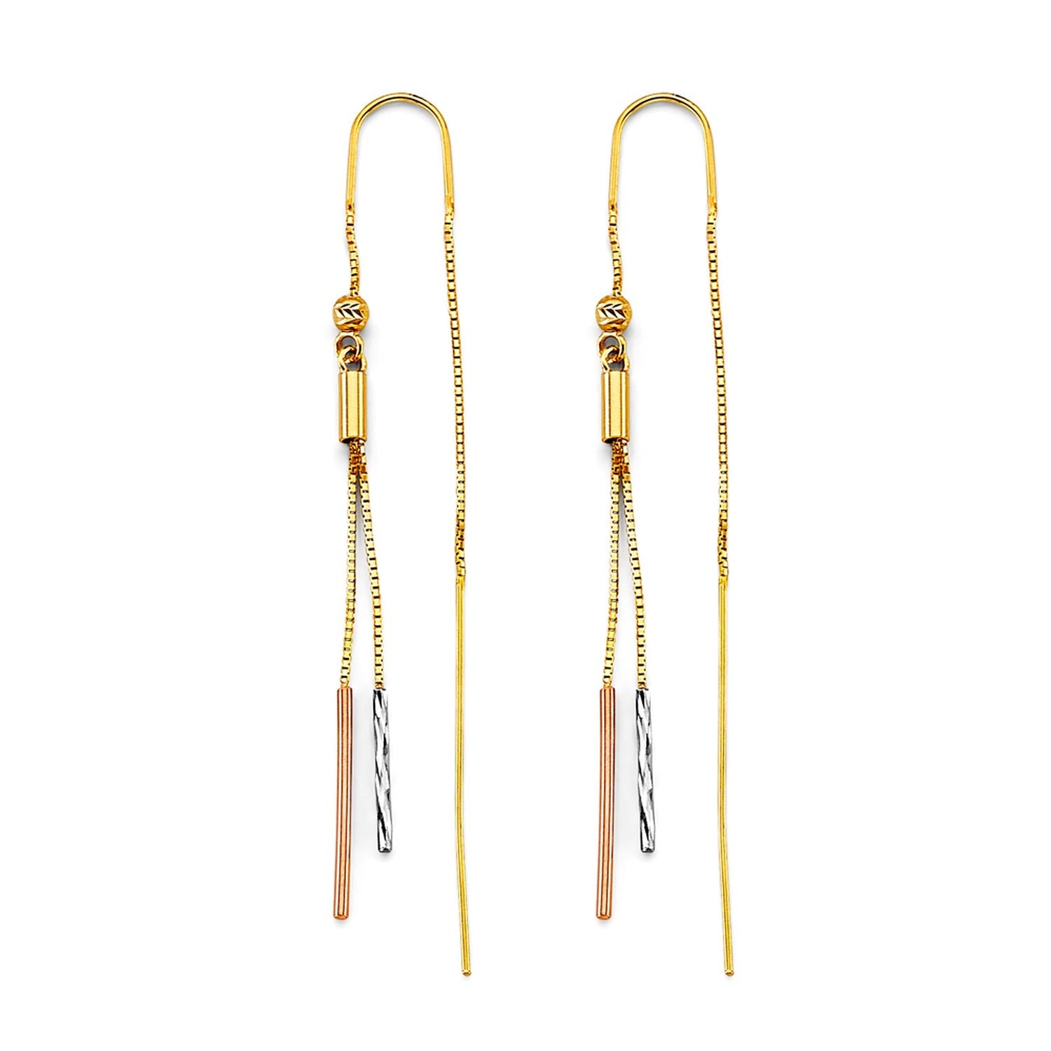 14K 3C Bar Double Line Chain Earring