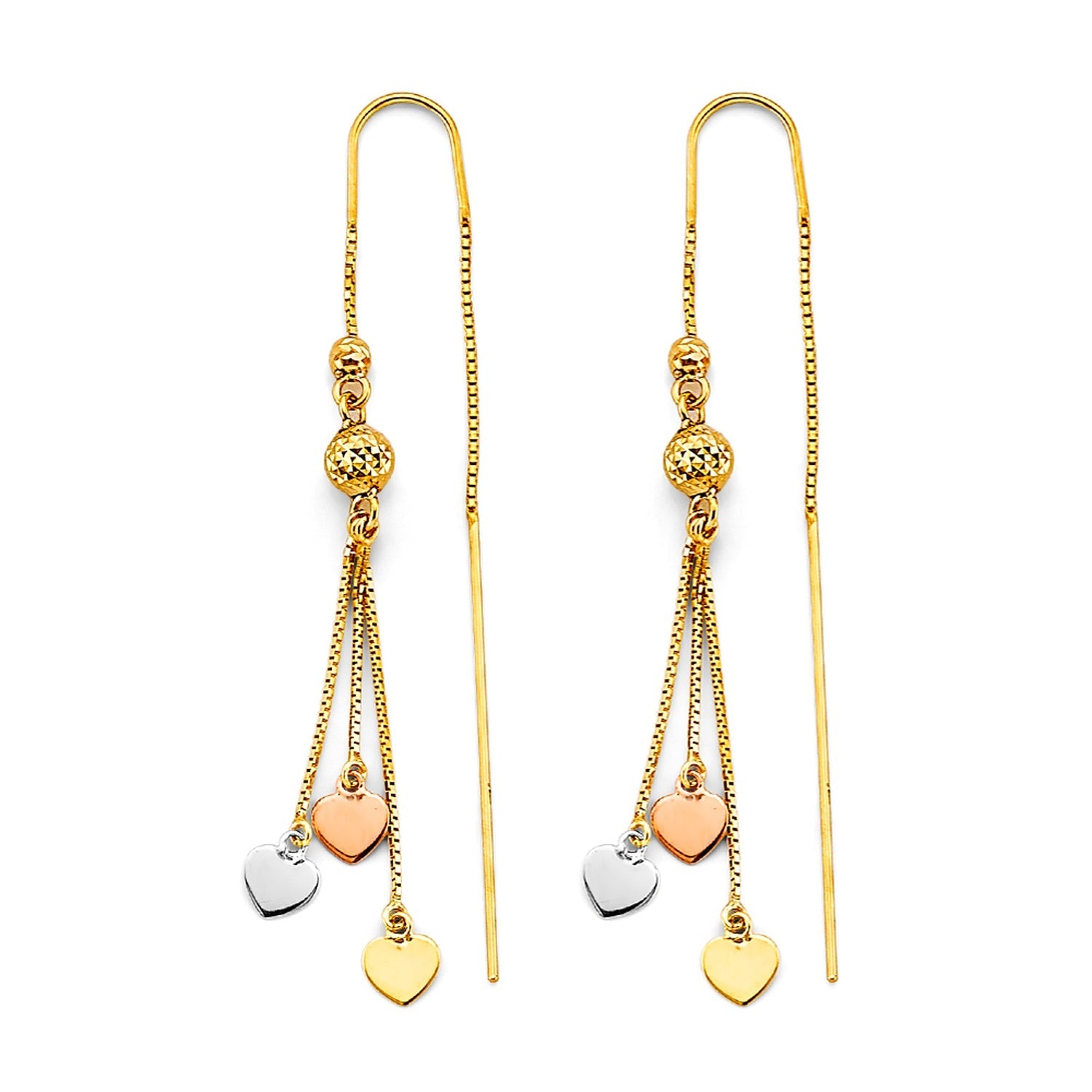 14K 3C Heart Double Line Chain Earring