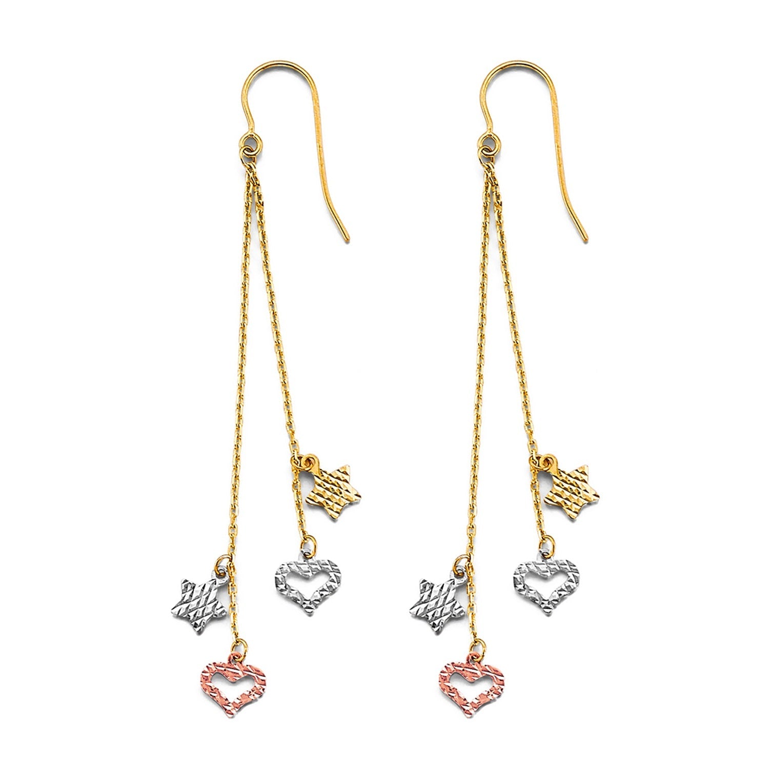 14K 3C Hanging Heart & Star Earring