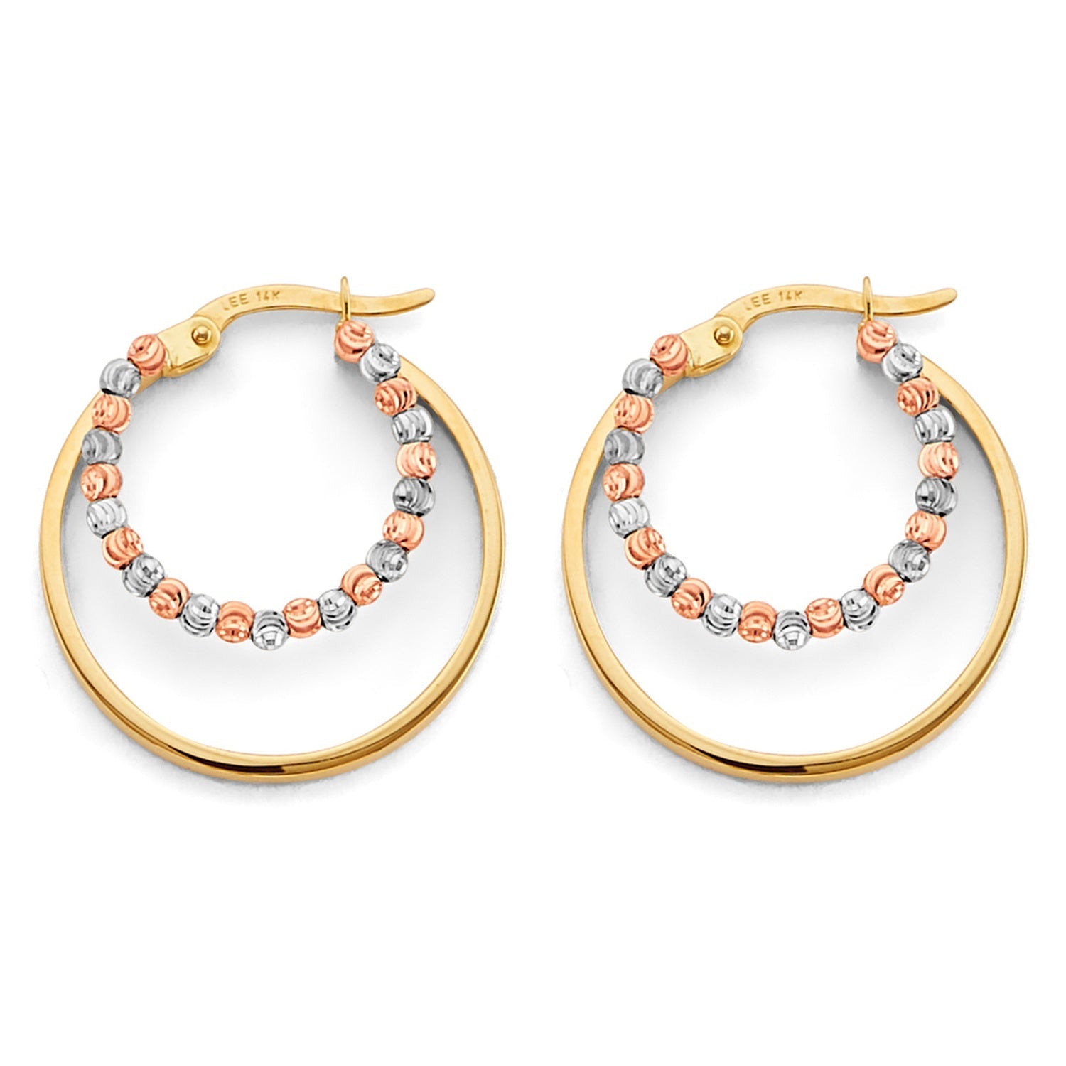 14K 3C Double Hoop Bead Earring