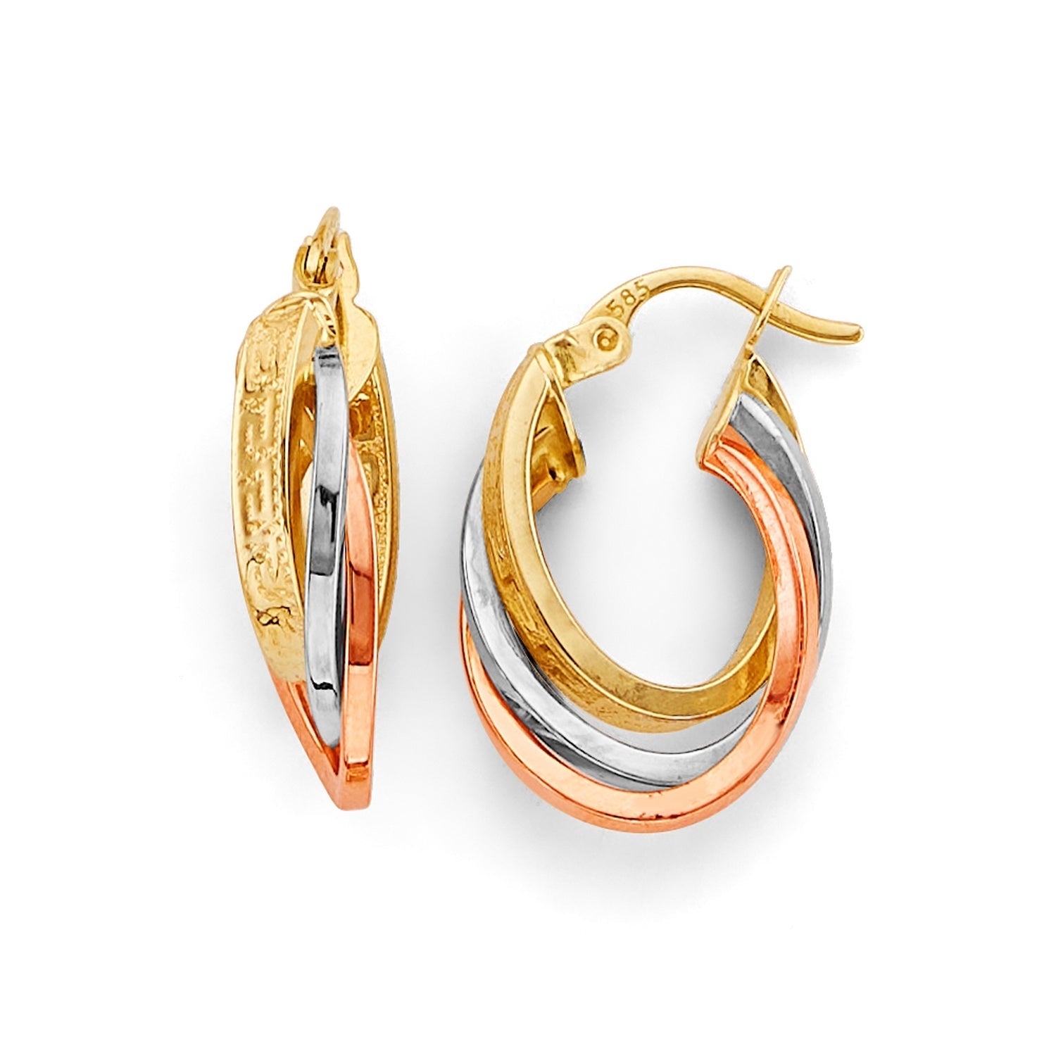 14K 3C 3Line Twisted Hoop Earring