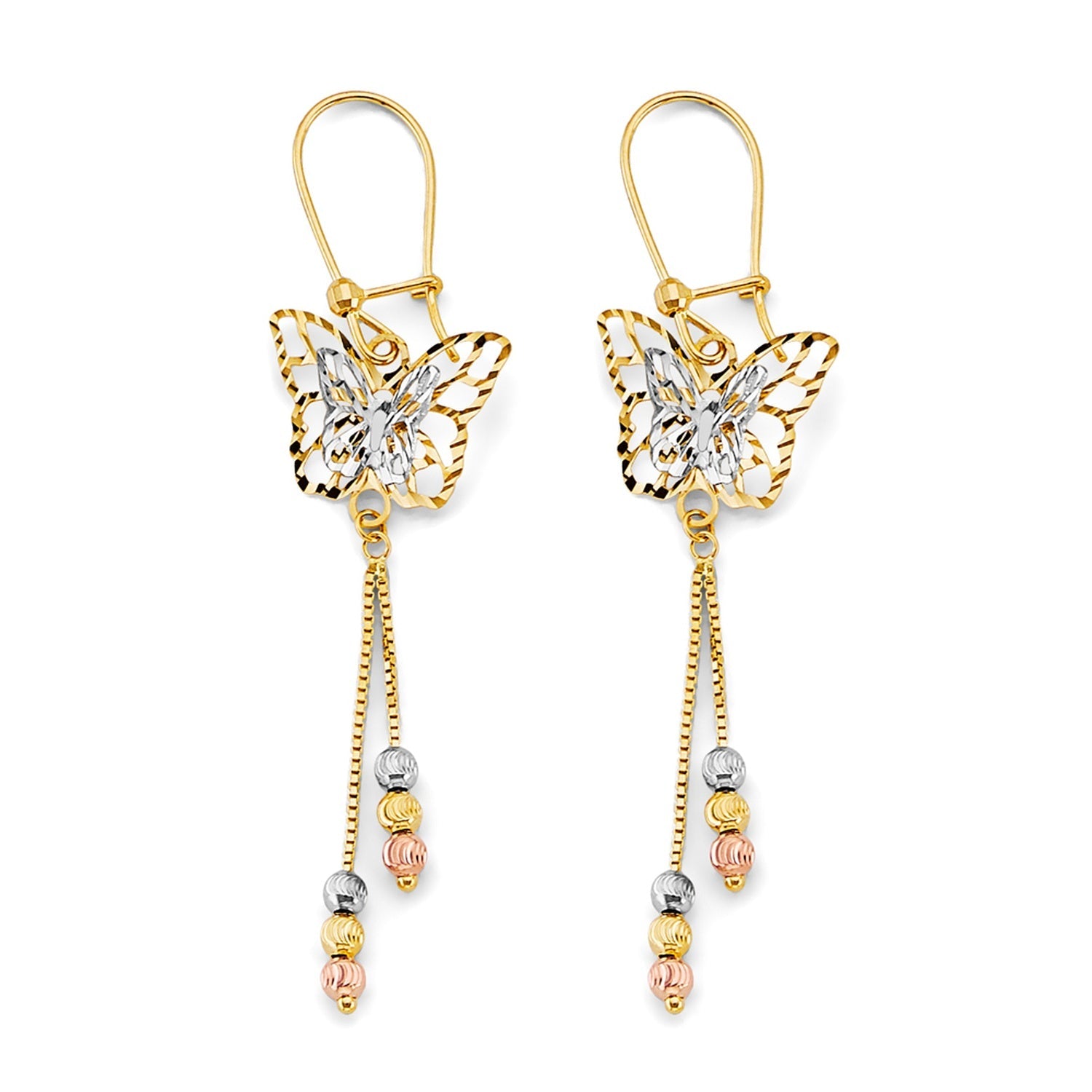 14K 3C Hanging Butterfly Earring