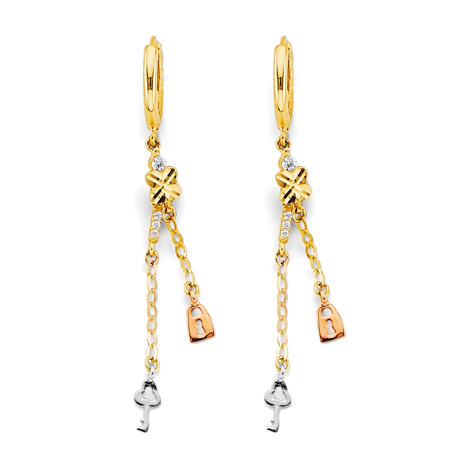 14K 3C Hanging Lock & Key Earring