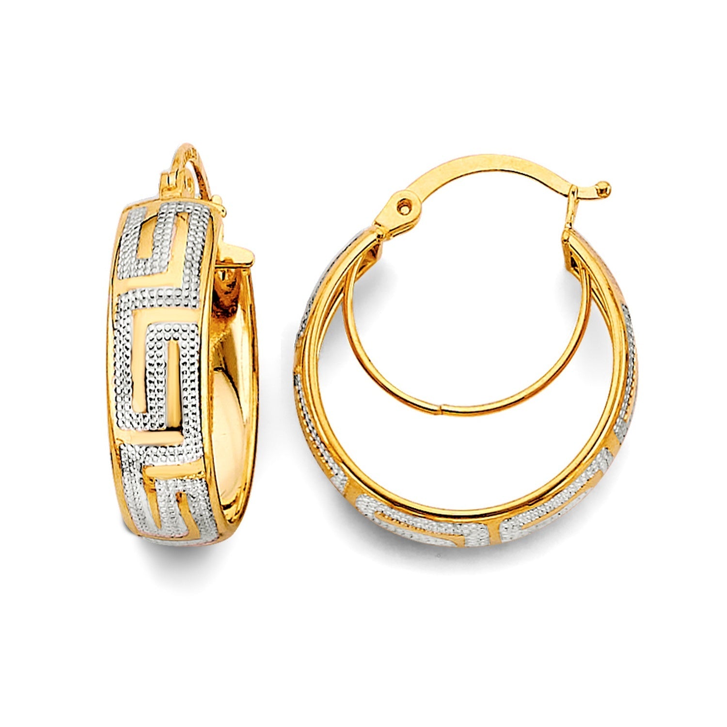 14K 2T Greek Design Hoop Earring