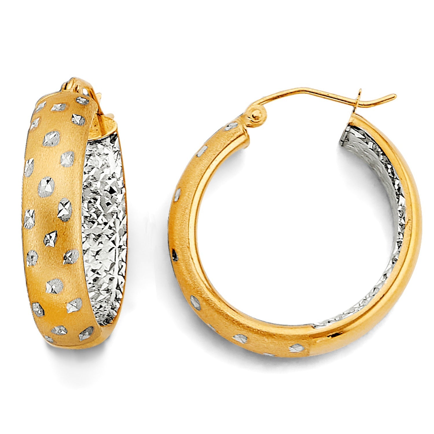 14K 2T Satin Star D.C. Hoop Earring
