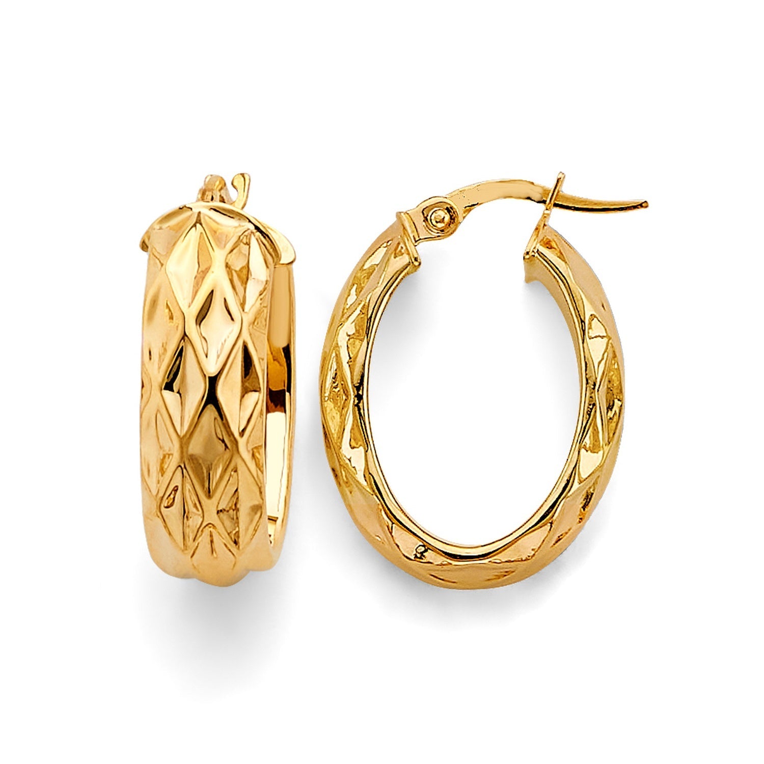 14KY Oval D.C. Shiny Hoop Earring