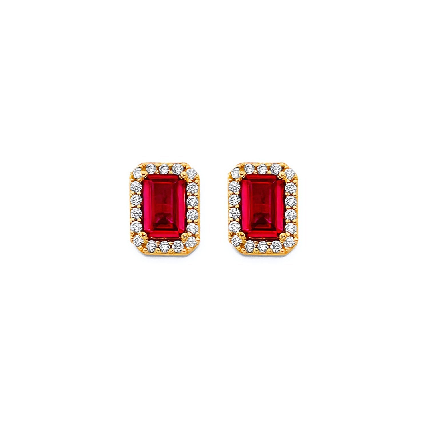 14KY Emerald Cut Red CZ Push Back Ear