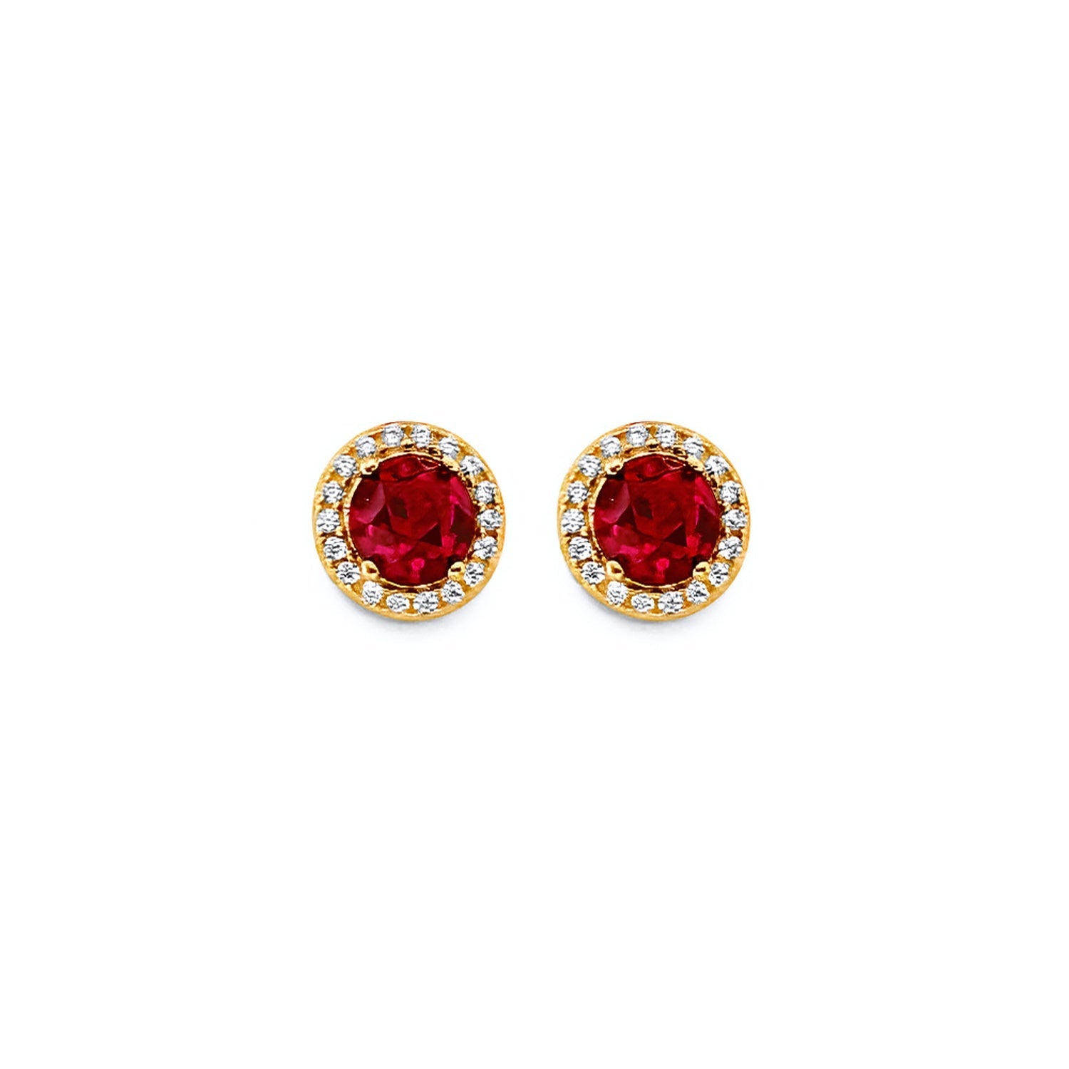 14KY Round Red CZ Push Back Earring