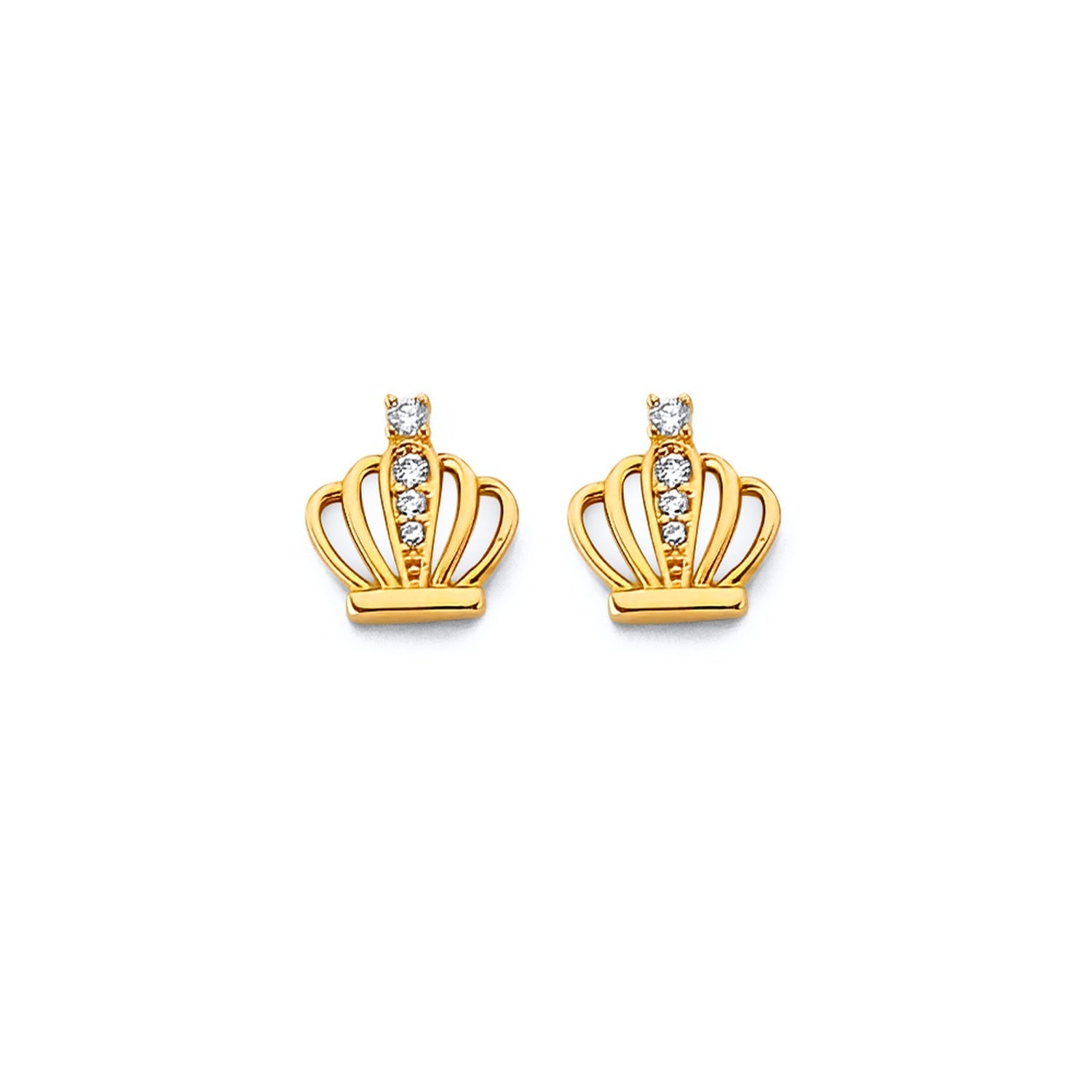 14KY Crown CZ Push Back Earring